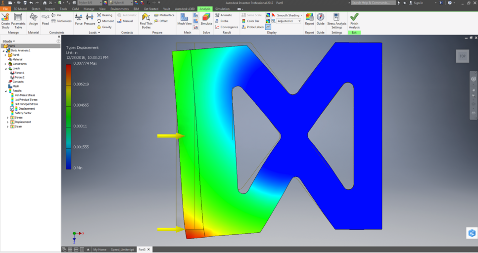 Another loading condition of the part in Finite Element Analysis (FEA).