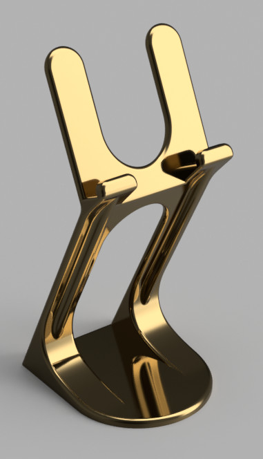 Gold phone stand created with Fusion 360