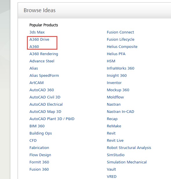 Autodesk Fusion 360 list of browse ideas