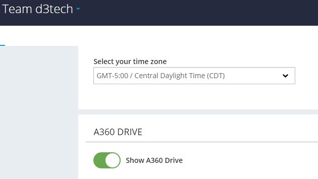 How to show A360 drive in an Autodesk Fusion Team account