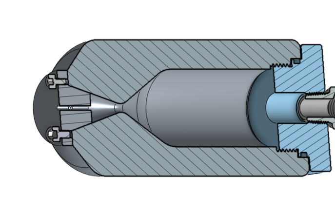 A cross section of the 3D printed rocket motor in Autodesk Inventor