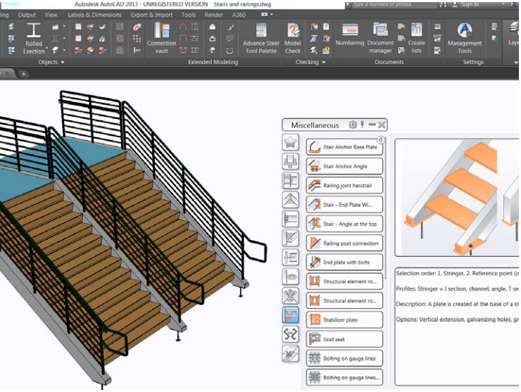 Autodesk Advance Steel rendering of staircase