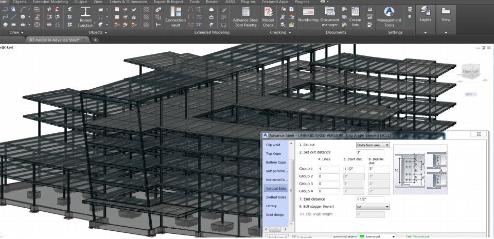 Autodesk Advance Steel rendering of building skeleton 